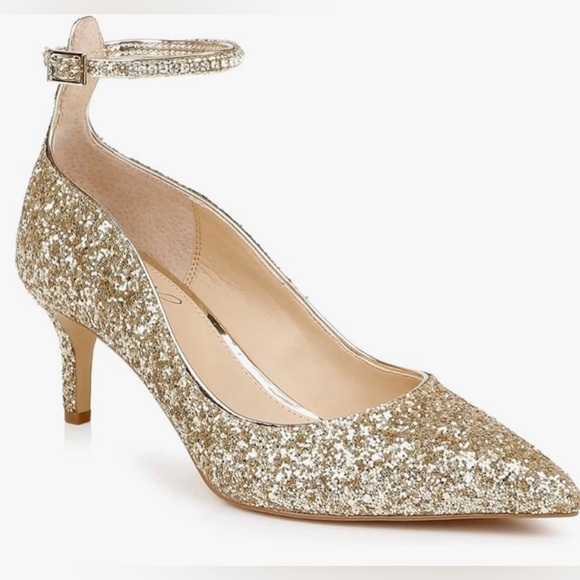 Jewels Badgley Mischka Jamila Gold Heel Shoes Size 7.5 NEW - Picture 1 of 7